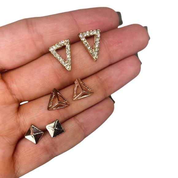 Y2k Hot Topic Triangle Stud Earring Set Bling - Picture 1 of 4